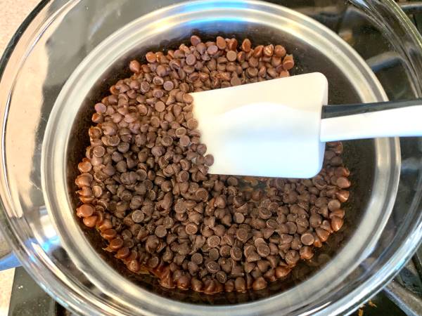 chocolate chips melting in a double boiler